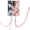 For Samsung Galaxy S25 Ultra 5G Flowers and Plants Series IMD TPU Phone Case with Lanyard(Pink Gardenia)
