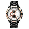 CURREN 8023 Men Stainless Steel Analog Sport Quartz Watch(Black case gold ring white face)
