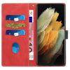 For Samsung Galaxy S21 Ultra 5G Grid Stitching Leather Phone Case with Lanyard(Red)
