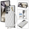 For Samsung Galaxy S25 Ultra 5G Rhombic Dual Buckle Card Slots Phone Case with Lanyard(White)