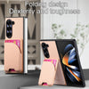 For Samsung Galaxy Z Fold4 Twill Fabric Leather Skin Card Bag Magnetic Back Phone Case(Pink)