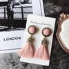 Women Fashion Vintage Velvet Ball Fringed Drop Earring(Pink)