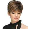 WIG-305 Female High Temperature Silk Wig Oblique Bangs Short Hair Chemical FiberHeadgear(Brown+Light Gold)