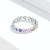 S925 Sterling Silver Rainbow Heart Zircon Women Ring, Size:8