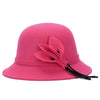 Autumn and Winter Ladies Pot Cap Woolen Top Hat with Flower Decoration, Size:One Size(Rose Red)