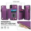 For iPhone XS Max Double Flap Zipper RFID Leather Phone Case with Short Lanyard(Dark Purple)