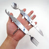 6-in-1 Stainless Steel Travel / Camping Folding Cutlery Set, Spoon + Fork + Knife +  Bottle Opener Set(Blue)
