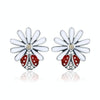 Sterling Silver Ladybug Flower Earrings Drop Oil Diamond Earrings Female Earrings