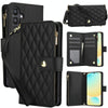 For Samsung Galaxy S24 FE 5G YM016 Rhombic Zipper Card Wallet Leather Phone Case with Lanyard(Black)