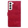 For Samsung Galaxy S22 5G Lace Floral Embossed Magnetic Buckle PU Phone Case With Wrist Strap(Red)