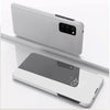 For Samsung Galaxy S20 FE 5G Plated Mirror Horizontal Flip Leather Case with Holder(Silver)