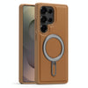 For Samsung Galaxy S23 Ultra 5G Silver Shield MagSafe Holder Shockproof Phone Case(Brown)
