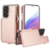 For Samsung Galaxy A73 5G Double Flap Zipper RFID Leather Phone Case with Short Lanyard(Rose Gold)