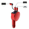 3 In 1 40W Fast Charging Dual Cable Retractable Car Charger(Red)