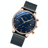 BINBOND B0158 Men Luminous Multifunctional Business Quartz Watch(Blue Mash Rose Shell Blue Surface)