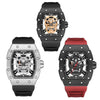 BAOGELA 224141 Hollow Skull Luminous Sports 304 Stainless Steel Silicone Men Watch(Black Shell Rose Face Black Belt)
