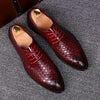 Men Business Dress Shoes Crocodile Leather Shoes Pointed Strips Brock Casual Shoes, Size:40(Red)