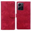 For Redmi Note 12 4G Global Lace Floral Embossed Magnetic Buckle PU Phone Case With Wrist Strap(Red)