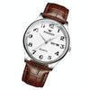 FNGEEN 7811 Middle-aged and Elderly Men Large Digital Dial Quartz Watch(Brown Leather White Steel White Surface)