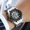 FNGEEN A001 Men Fashion Steel Band Hollow Watch Automatic Mechanical Watch(Black)