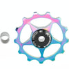 MEROCA Metal Bearings Mountain Bike Road Bike Rear Derailleur Guide Wheel 11T/13T Guide Wheel, Specification:13T, Color:Electroplating Colorful