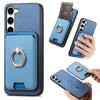 For Samsung Galaxy S24 FE 5G Retro Cross Leather Ring Vertical Insert Card Bag MagSafe Phone Case(Blue)
