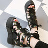 Summer Roman Sandals High Heel Floral Printed Cross Strap Women Shoes, Size: 39(Black)
