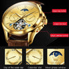 OLEVS 6663 Men Multifunctional Waterproof Hollow Leather Strap Mechanical Watch(Gold + Brown)