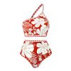 Retro Split Sexy One-Shoulder Swimsuit Chiffon Beach Skirt Swimsuit, Size: S(Red Suit)