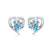Pet Paw Print Earrings Platinum-plated Love Heart-shaped Girls Earrings, Color:Blue