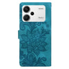For Redmi Note 13 Pro+ Lace Floral Embossed Magnetic Buckle PU Phone Case With Wrist Strap(Green)