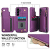 For Samsung Galaxy A15 4G / 5G Double Flap Zipper RFID Leather Phone Case with Short Lanyard(Dark Purple)