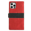 For iPhone 15 Pro Grid Stitching Leather Phone Case with Lanyard(Red)
