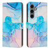 For Samsung Galaxy S24 FE 5G Painted Marble Pattern Leather Phone Case(Pink Green)