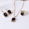 Square Crystal Necklace Earrings Ring For Women Jewelry Sets(Black)