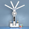 4-head Desk Lamp Foldable Reading Lamp 3-gear Color Adjustment, Spec: Plug-in Fan Clock Model