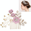 Fashion Flower Hair Combs Headdress Prom Bridal Wedding Hair Accessories Gold Leaves Hair Jewelry Hair Pins(Purple hair comb)
