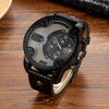 CAGARNY 6819 Multifunctional Dual Time Zone Quartz Business Sport Watch for Men(Black Shell Grey Surface Black Leather)