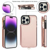 For iPhone 14 Pro Double Flap Zipper RFID Leather Phone Case with Short Lanyard(Rose Gold)