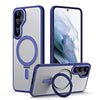 For Samsung Galaxy S25+ 5G MagSafe Airbag Shockproof Frosted Phone Case with Fold Holder(Blue)