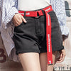 Women Wild Letter Pattern Double Loop Buckle Canvas Belt, Belt Length:130 x 3.8cm(Black World On Red)