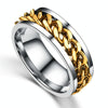 Punk Rock Stainless Steel Rotatable Chain Rings, Ring Size:7(Gold)