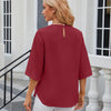 Summer Women Loose Chiffon Blouse Tops Round Neck 5 Points Sleeve Short Sleeve, Size: L(Wine Red)