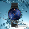 SKMEI 9197 Simple Non-scale Dial Metal Mesh Belt Quartz Watch for Ladies(Black Shell Blue Surface)