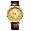 FNGEEN S777 Men Gold-Plated Diamond Zodiac Pattern Quartz Watch(Leather Brown Belt)
