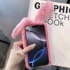 For iPhone 14 3D Cute Long-eared Rabbit Plush Full Coverage Phone Case(Gray)
