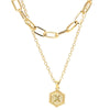 26 Alphabet Double Layer Necklace Hexagonal Letter Pendant Layered Collarbone Chain, Style: X