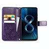 For Asus Zenfone 8 ZS590KS Four-leaf Clasp Embossed Buckle Mobile Phone Protection Leather Case with Lanyard & Card Slot & Wallet & Bracket Function(Purple)