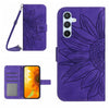For Samsung Galaxy A56 5G Skin Feel Sun Flower Embossed Flip Leather Phone Case with Lanyard(Dark Purple)