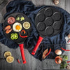 Seven-hole Breakfast Pan Multifunctional Flat Bottom Frying Pan Non-stick Egg Dumpling Pan(Black Smiley Pattern)